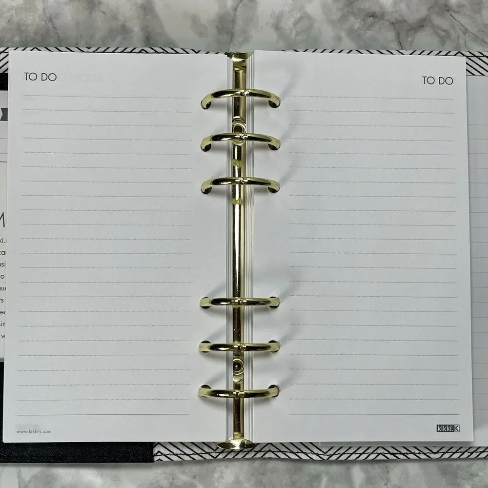 Kikki K Black Leather Personal Planner Medium Gold Snap Organizer New Boxed-READ